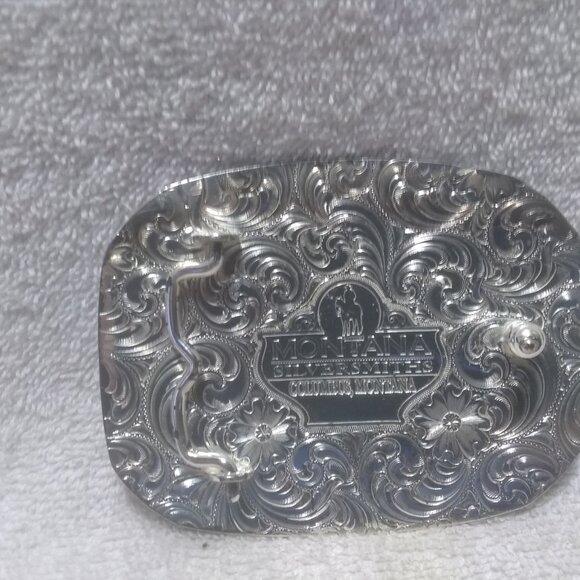 Montana Silversmiths Buckle Horse Head Gold Swirl Corner Stone Fully Engraved - Picture 7 of 10